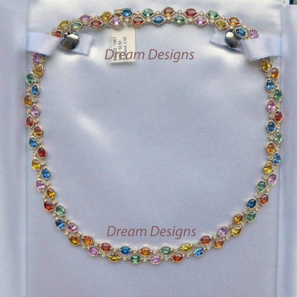 Genuine Multicolor Sapphire 14KT gold necklace